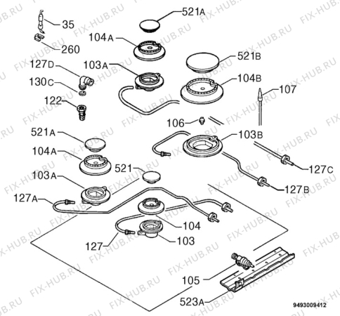 Взрыв-схема плиты (духовки) Electrolux EHG865X - Схема узла Functional parts 267